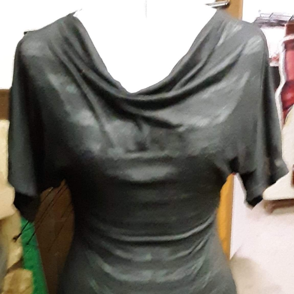 Black sheer cowel neck top